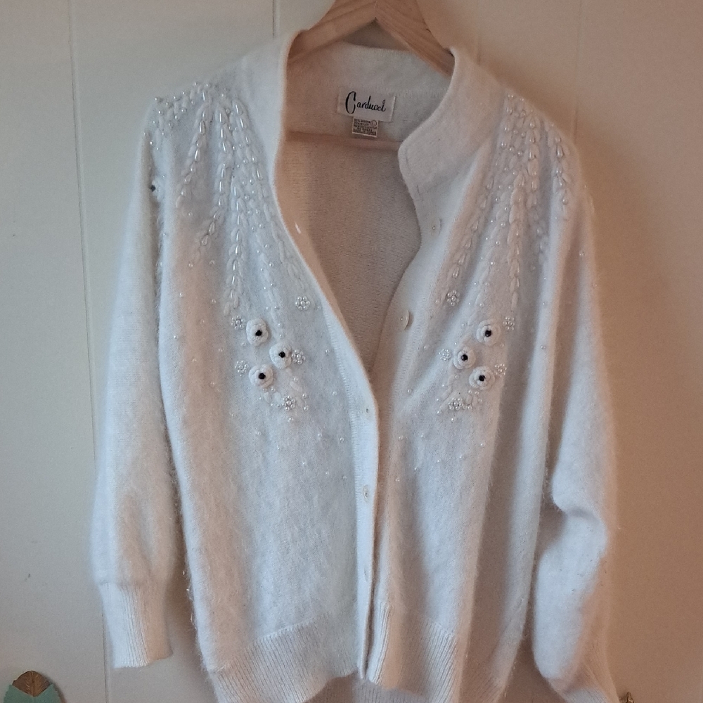 White Embellished Women's Cardigan Sweater Vintage Carducci Angira L